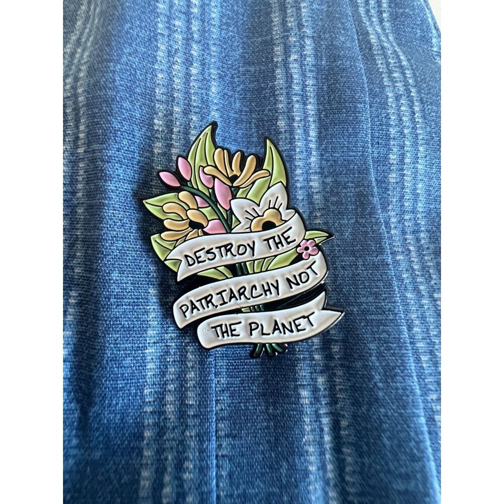 DESTROY THE PATRIARCHY Floral Enamel Lapel Pin NEW